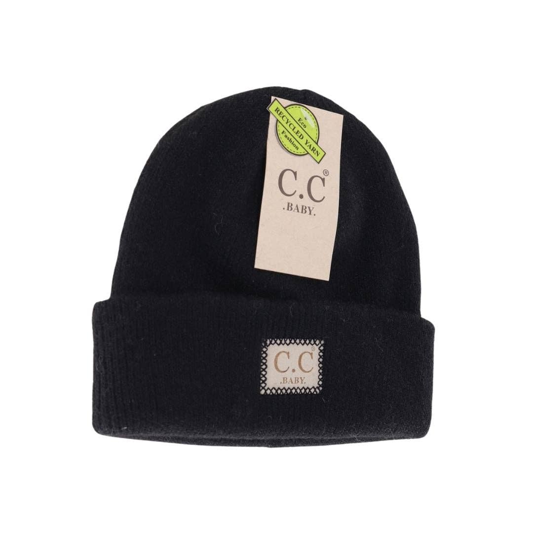 Soft Ribbed Leather Patch C.C Newborn Knit Hat