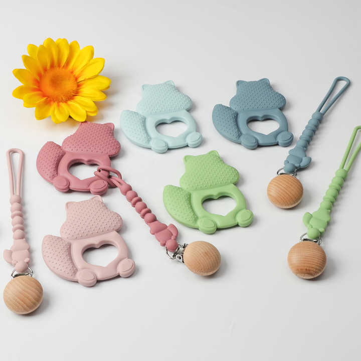 Silicone Squirrel Teether and Clip
