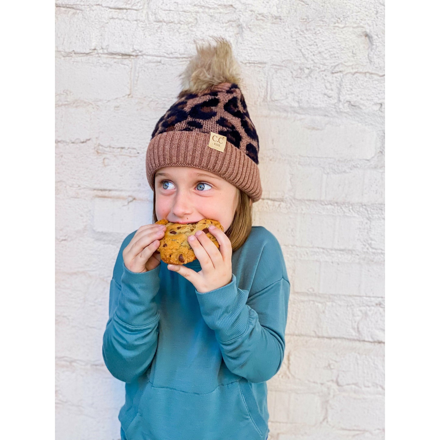 Kids Leopard Pom C.C Beanie