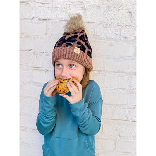 Kids Leopard Pom C.C Beanie