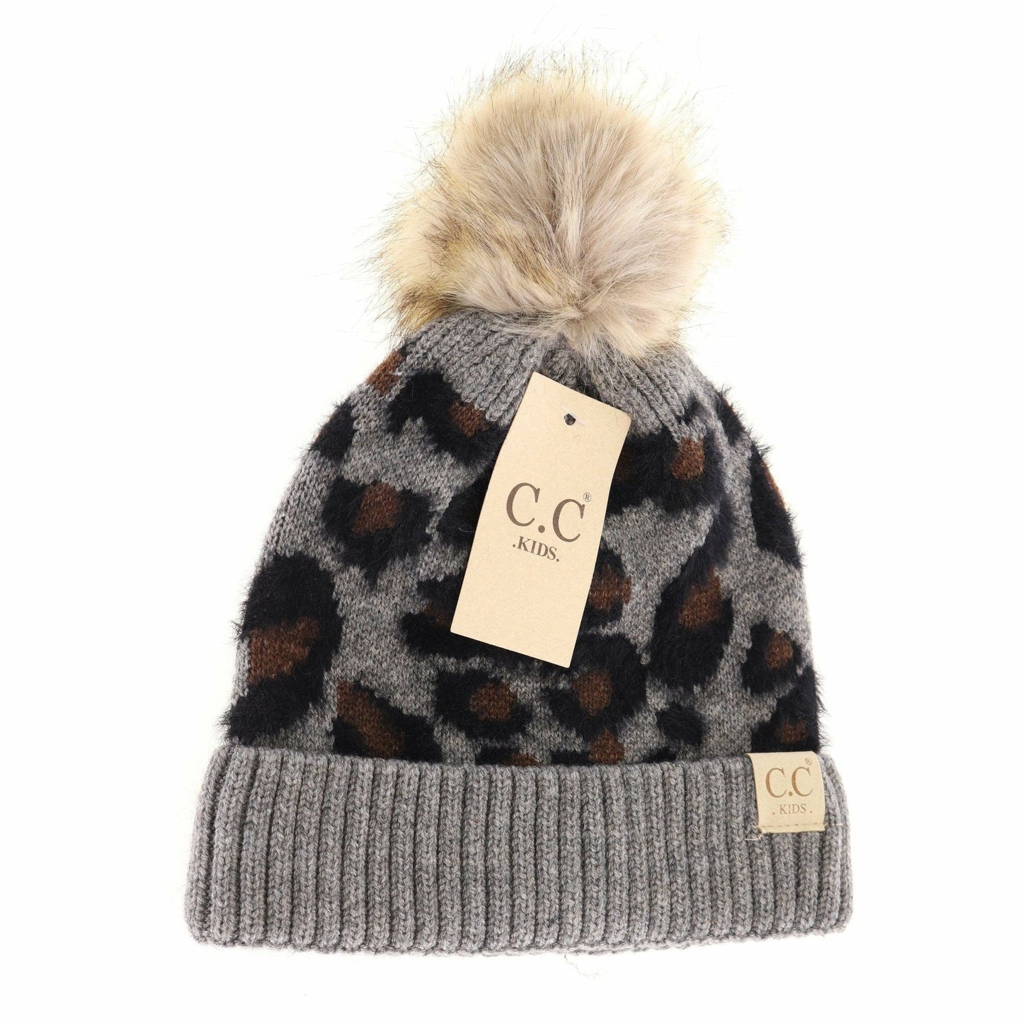 Kids Leopard Pom C.C Beanie