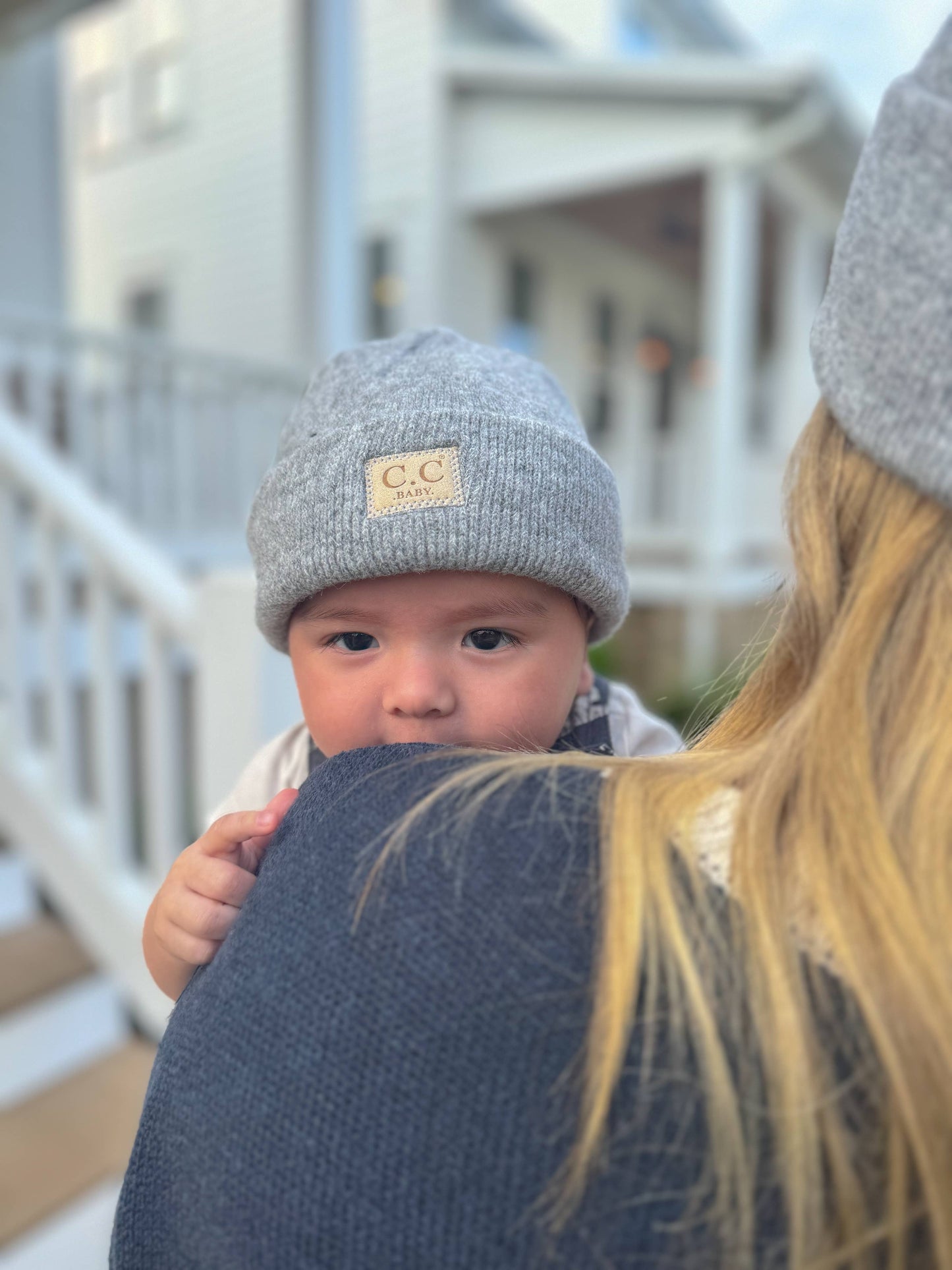 Soft Ribbed Leather Patch C.C Newborn Knit Hat