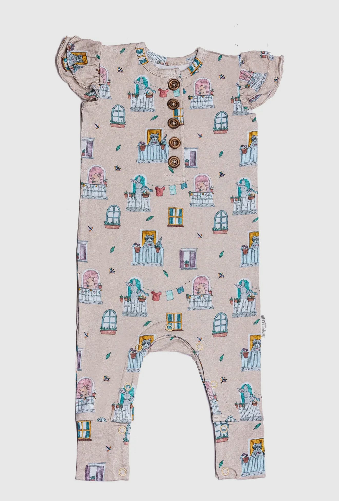The Petite Giraffe Ruffle Sleeve Romper