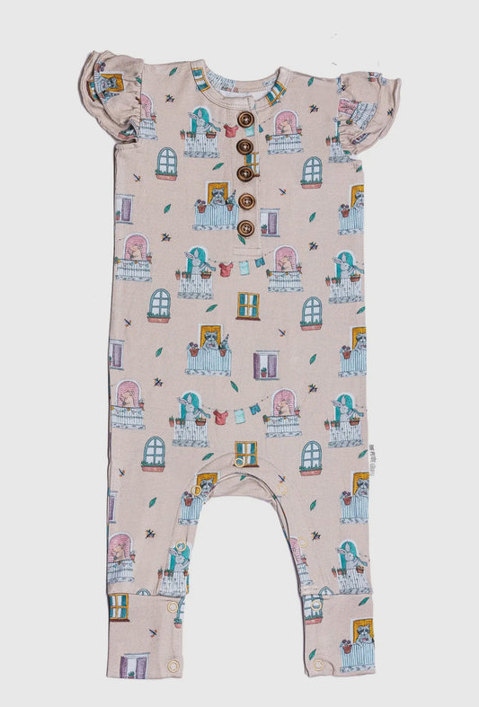 The Petite Giraffe Ruffle Sleeve Romper