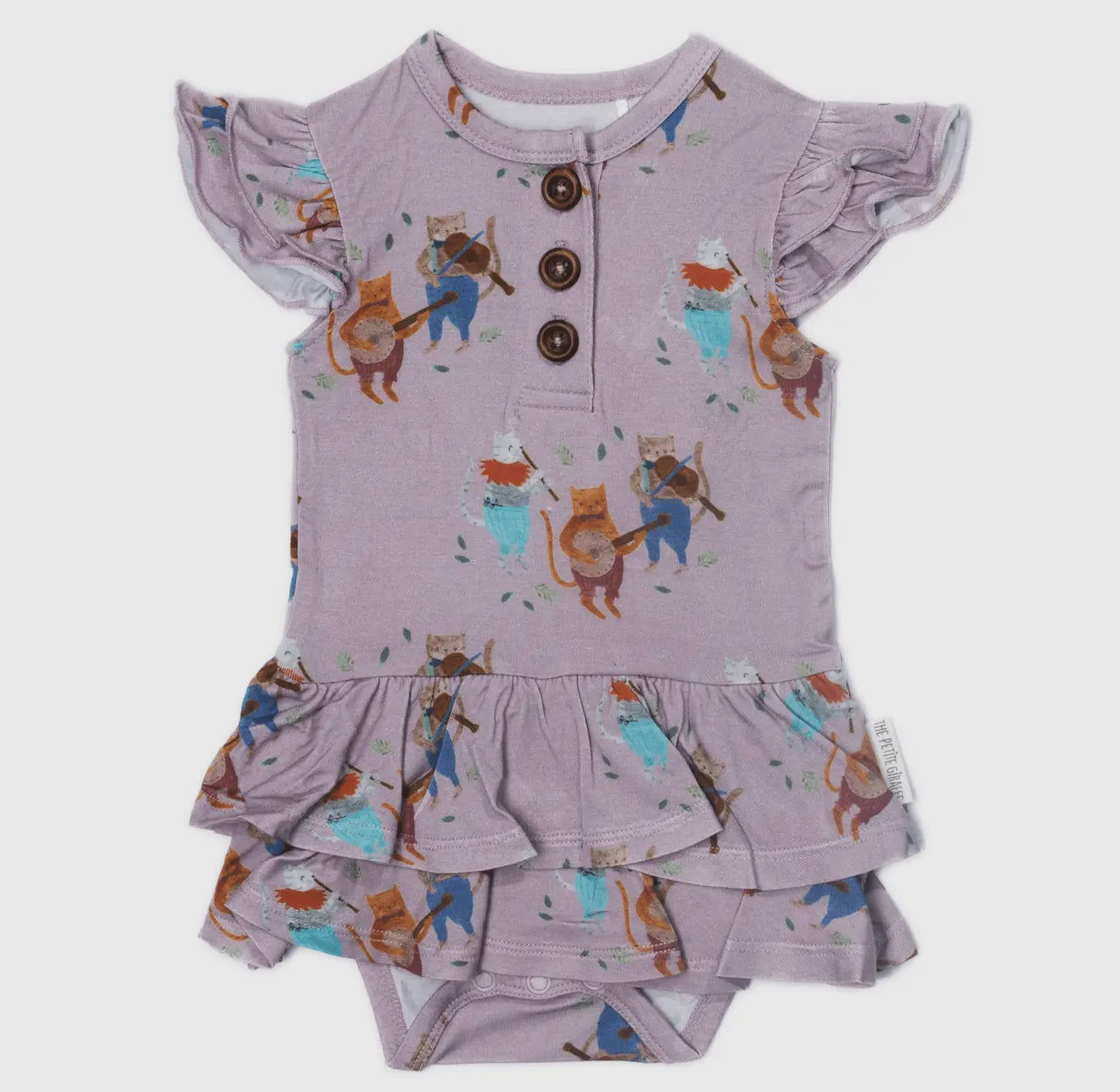 The Petite Giraffe bamboo ruffle onesie