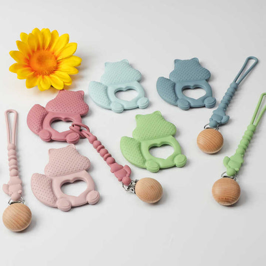 Silicone Squirrel Teether and Clip
