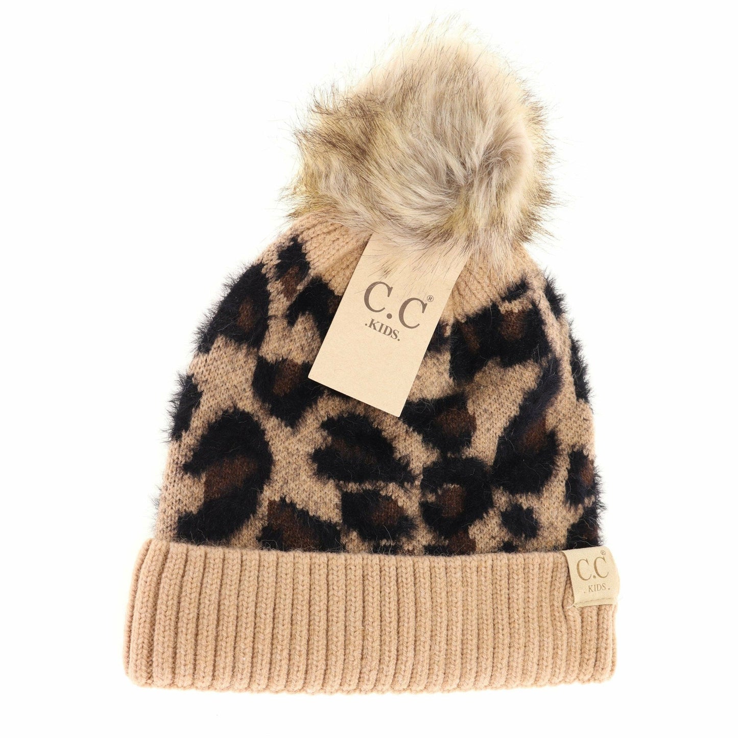 Kids Leopard Pom C.C Beanie